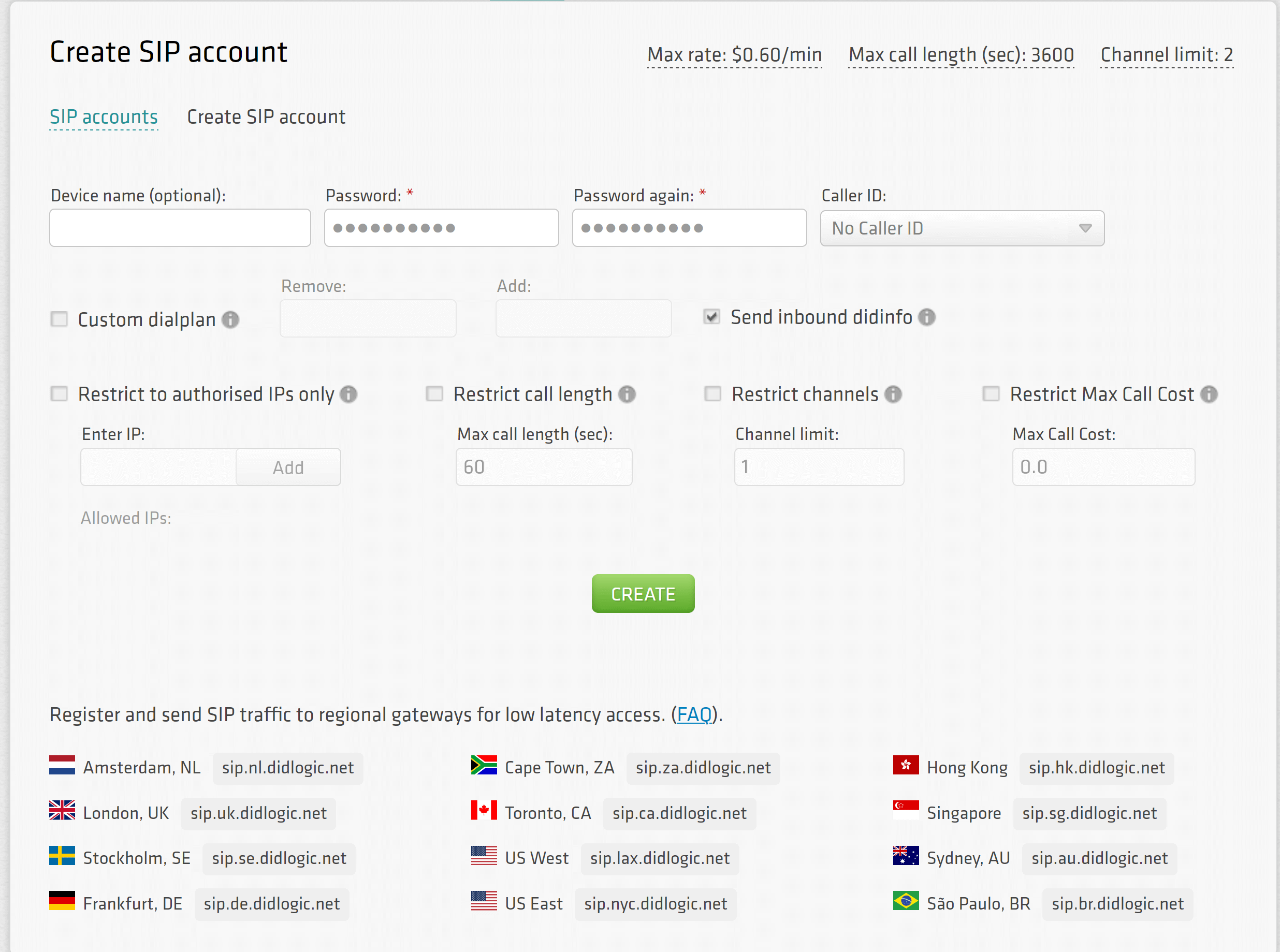 create sip credentials