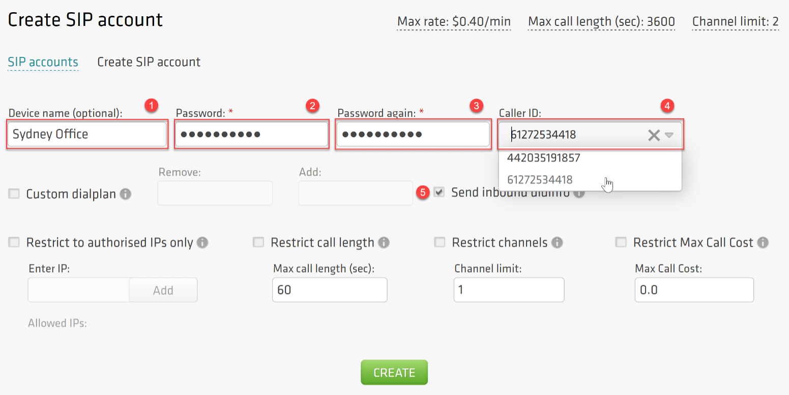 create sip account